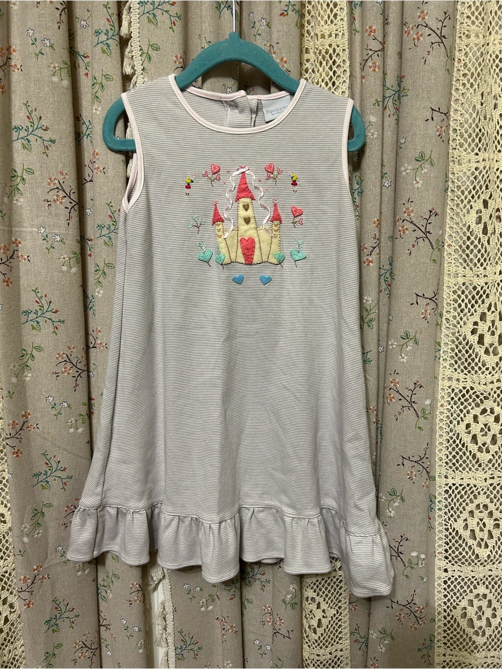Squiggles by Charlie Pima Cotton Castle Dress Girls 4/5 Pink Gray